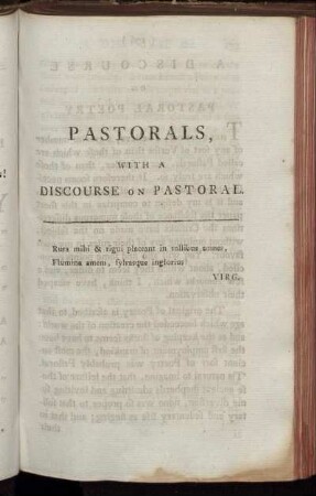 Pastorals, with a discourse on Pastoral Poetry