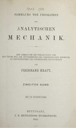 Bd. 2: Sammlung von Problemen der analytischen Mechanik. Zweiter Band