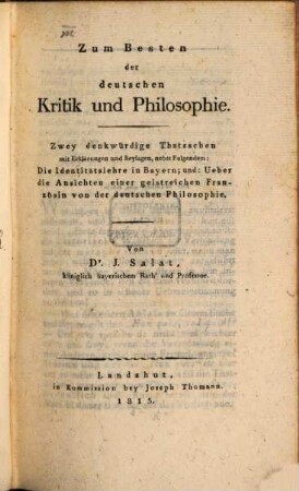 Zum Besten der deutschen Kritik und Philosophie