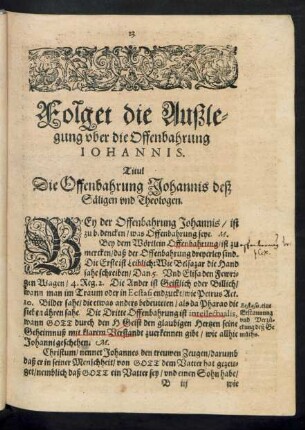 Titul Die Offenbahrung Johannis deß Säligen und Theologen.