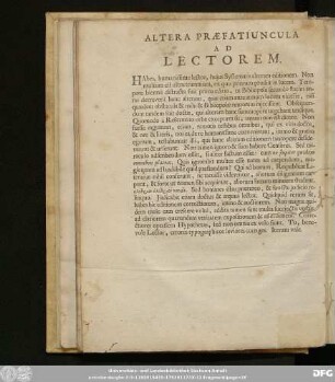 Altera Praefatiuncula Ad Lectorem.
