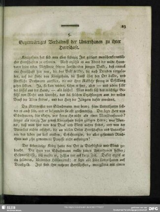 5. Gegenwärtiges Verhältniß der Unterthanen zu ihrer Herrschaft