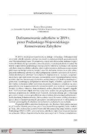 Dofinansowanie zabytków w 2019 r. przez Podlaskiego Wojewódzkiego Konserwatora Zabytków