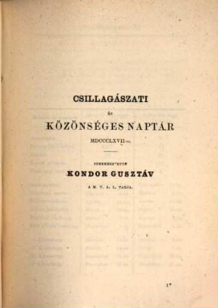 Magyar Tudom. Akadémiai almanach : csillagászati és közönséges naptárral. 1867