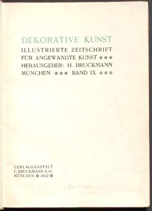 Dekorative Kunst : illustrierte Zeitschrift für angewandte Kunst. 9, 9. 1902