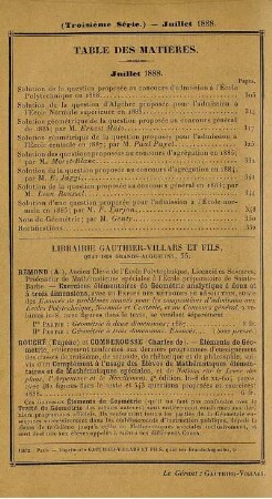 Table des matières. Juillet 1888.