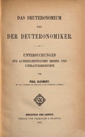 Untersuchungen zur alttestamentlichen Rechts- und Literaturgeschichte, I