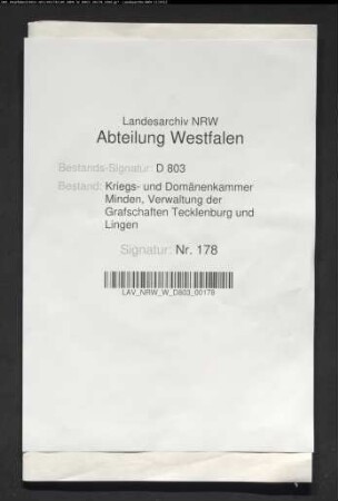 Ertrag der königlichen Domänen an Geld und Korn in der Grafschaft Tecklenburg