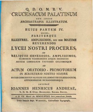 Crucenacum Palatinum Cum Ipsius Archisatrapia Illustratum. 4