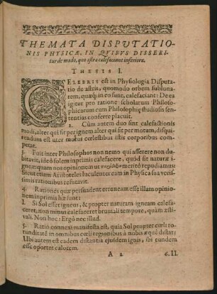 Themata Disputationis Physicae, In Quibus Disseritur de modo, quo astra calefaciunt inferiora.