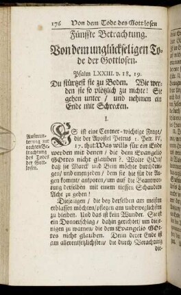 Fuenffte Betrachtung. Von dem unglueckseligen Tode der Gottlosen