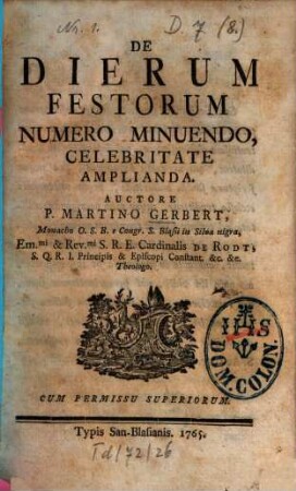 De dierum festorum numero minuendo, celebritate amplianda