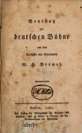 Beytrag zur deutschen Bühne