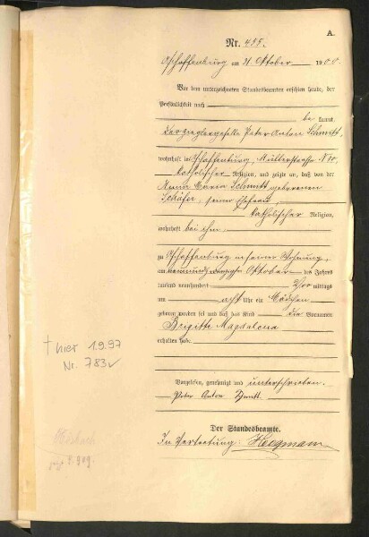 Standesamtsbuch der Stadt Aschaffenburg: Geburten 365/1900 - 184/1901