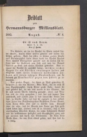 Beiblatt. N° 8. August. 1885