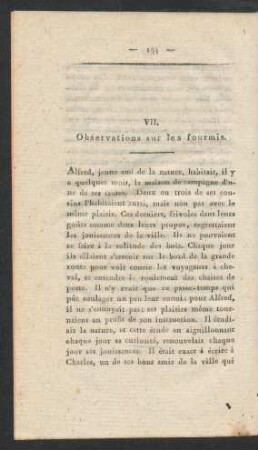 VII. Observations sur les fourmis.