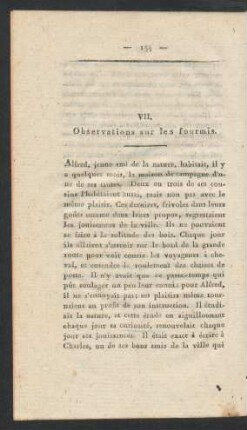 VII. Observations sur les fourmis.