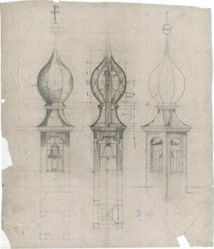 Bestelmeyer, German; München - Nymphenburg; Ev. Stephanuskirche - Dachreiter (Ansichten, Schnitt)