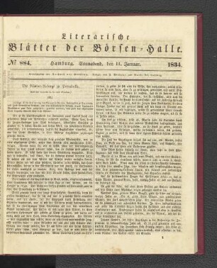 No 884. Hamburg. Sonnabend, den 11. Januar. 1834.: No. 884, Hamburg. Mittwoch, den 11. Januar. 1834.