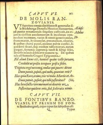 Capvt VI. De Molis Ranzovianis.