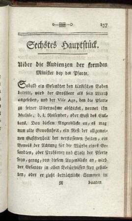 Sechstes Hauptstück. Uiber die Audienzen der fremden Minister bey der Pforte.