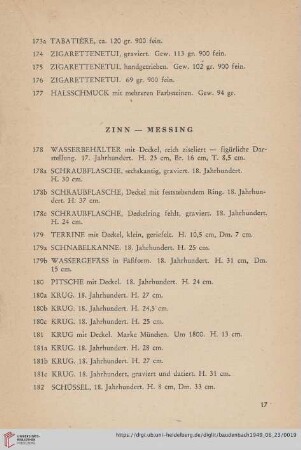 Zinn- Messing (Nr. 178-198a)