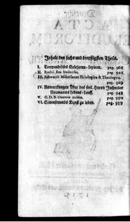 Inhalt des sechs und dreyßigsten Theils.
