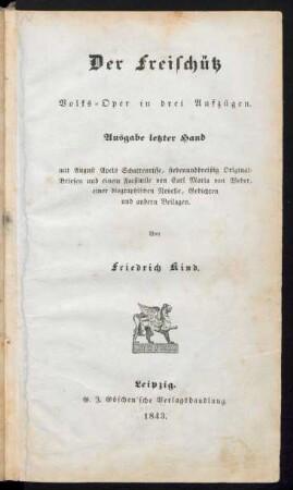 Der Freischütz : Volks-Oper in drei Aufzügen
