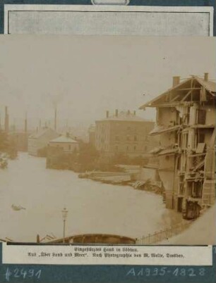 Ein während des Hochwassers am 30./31. 7. 1897 zerstörtes Haus in Löbtau (Dresden)