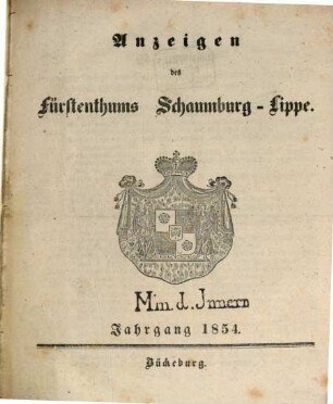 Anzeigen des Fürstenthums Schaumburg-Lippe. 1854, 1854