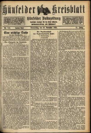 Zweite Ausgabe vom Donnerstag, den 26. November 1925.