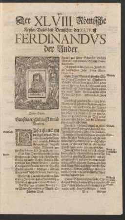 Der XLVIII. Römische Keyser/ Unter den Deutschen der XLIV. ist. Ferdinandus der Ander.