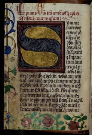 Zierinitiale (Oracio sancti Ambrosio): S(umme sacerdos et vere pontifex)