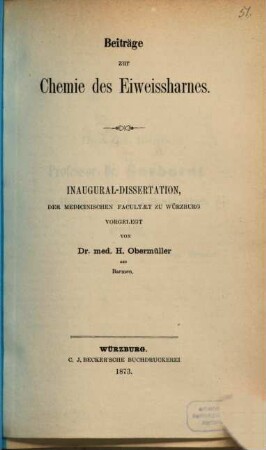 Beiträge zur Chemie des Eiweissharnes : Inaugural-Dissertation
