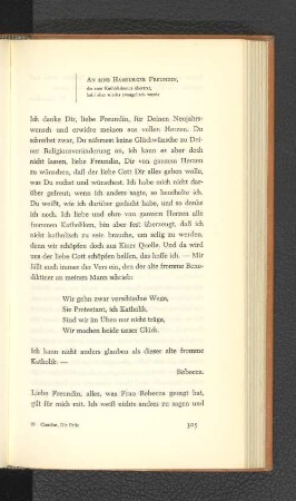 An eine hamburger Freundin, die zum Katholizismus übertrat, bald aber wieder evangelisch wurde