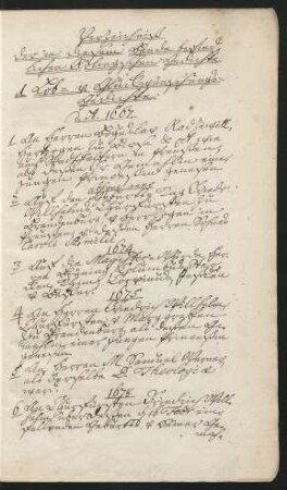 Handschriftliches Inhaltsverzeichnis des Sammelbandes