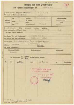 Strafakte Hagenmeyer, Erich, Polizeidirektor, Ulm, Bd.2 Qu.311-340