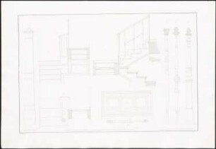 Wohnhaus Bellevuestraße 16, Berlin: Ansichten, Schnitte Details (aus: Architektonisches Album, Bd. 1, H.3, hrsg.v. Stüler, Knoblauch, Salzenberg, Strack, Runge, 1839)