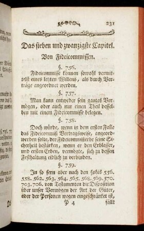 Das sieben und zwanzigste Capitel. Von Fideicommissen.