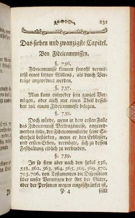 Das sieben und zwanzigste Capitel. Von Fideicommissen.