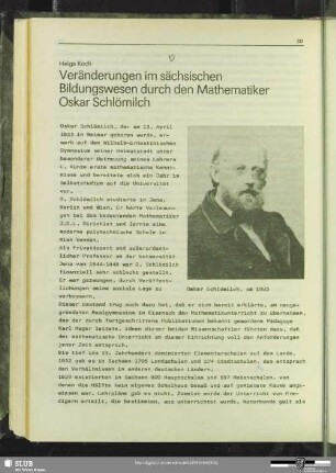 Veränderungen im sächsischen Bildungswesen durch den Mathematiker Oskar Schlömilch