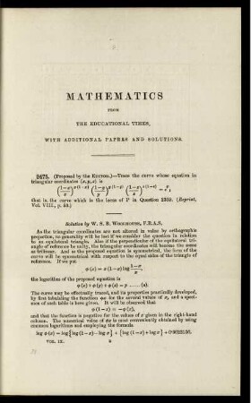 Mathematics from the educational times. [2475. - 2583.]