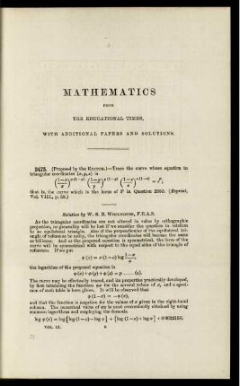 Mathematics from the educational times. [2475. - 2583.]
