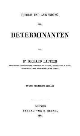 Theorie und Anwendung der Determinanten