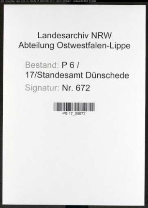 Sterberegister Standesamt Dünschede