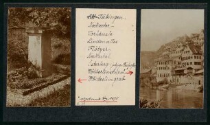 PA 6026-PA 6027, Neckarfront mit Hölderlinturm (vor dem Brand 1875) und Hölderlins Grab. Beide Foto Sinner