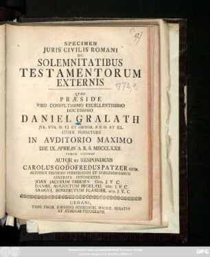 Specimen Juris Civilis Romani De Solemnitatibus Testamentorum Externis
