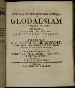 Desideria Mathematica Nov-Antiqva, Ad Geodaesiam In Genere Talem