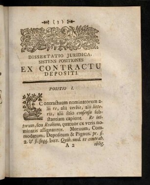 3-16, Dissertatio Juridica. Sistens Positiones Ex Contractru Depositi