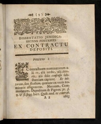 3-16, Dissertatio Juridica. Sistens Positiones Ex Contractru Depositi